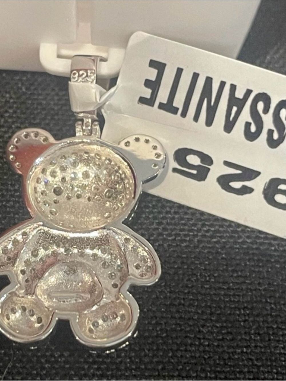 925 silver 1.00ctw Moissanite teddy bear pendant, has black Moissanites for eyes - Picture 3 of 3